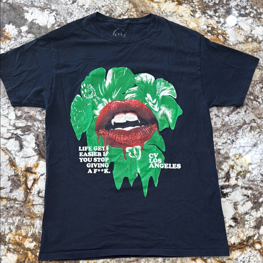 Black Graphic Tee with Green and Red Design